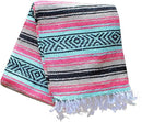 Del Mex Classic Mexican Blanket, Large Authentic Woven Falsa Throw (70"x50"), Artisan Southwest Décor for Beach, Yoga, Outdoors (Mint/Tan/Pink) by CozyNest Decor