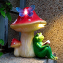 Solar Frog Mushroom Garden Statues,Resin Frog Mushroom Reading a Book Figurine with LED Solar Lights, Lawn Decor Outdoor Statue for Patio,Balcony,Yard,Lawn Ornament by GreenHaven Gardens