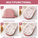 Baby Lounger, Foldable Infant Nest Pillow with Soft Memory Foam Mat, Cover with Adorable Pattern, Converts to Backpack for Easy Travel, 0-12 Months, Pink by TinyTreasures Baby Boutique