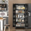 Kitchen Pantry Cabinet,75”Black Metal Storage Cabinets with Doors and 4 Adjustable Shelves,Kitchen Cabinet with 2 Gold Handles,Tall Cabinet for Livingroom, Bathroom by CozyNest Decor