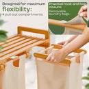 Laundry Sorter with 4 Sections beige, Hamper with Removable Cotton Bags & Wheels – Perfect Laundry Organizer - Eco-Friendly Rolling Laundry Basket – Durable Bamboo and Stylish Design by CozyNest Decor