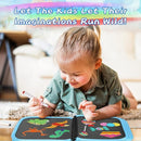 Erasable Doodle Set for Kids - Reusable Magic Drawing Book with 12 Watercolor Pens 14 Page Drawing, Road Trip Car Game Writing Painting Set for Boys and Girls (Zoo Blue) by TinyTreasures Baby Boutique