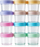 WILLDAN Glass Baby Food Storage Jars w/Lids (4 oz, 12 Pack Set) Snack, Puree, Reusable Small Containers, Breast Milk, Fridge or Freezer, Microwave & Dishwasher Safe, Essential Must Have for Infants by TinyTreasures Baby Boutique