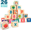 QUOKKA Wooden Blocks for Toddlers 1-3 - 26 ABC Learning Baby Blocks for Kids 3-5 Year Olds Stacking Alphabet Wood Toys for 2-4 yo - Educational with Letters Numbers by TinyTreasures Baby Boutique
