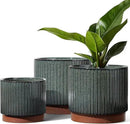 LE TAUCI Ceramic Plant Pots with Drainage Holes, Set of 3, 8+6.7+5.5 Inch Stripe Garden Planter Pots for Outdoor Indoor Plants Flower, Round Succulent Orchid Flower Pot, Reactive Glaze Black by GreenHaven Gardens