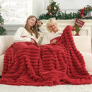 Cozy Bliss Faux Fur Throw Blanket for Couch, Cozy Warm Plush Striped Blanket for Sofa Bedroom Living Room,60 * 80 Inches Cardinal Red by CozyNest Decor