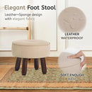 13in Small Foot Stool Ottoman, Round Faux Leather Foot Rest for Couch, Under Desk Pouf Footstool Footrest with Non-Skid Rubber Legs for Ling Room, Bedroom, 13''L x 13''W x 10.2''H, Beige by CozyNest Decor