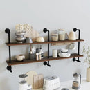 Industrial Pipe Wall Shelves Pipe Shelving with Real Wood Plank ,60 Inches Floating Shelves for Wall Farmhouse Pipe Book Shelves Dark Brown 2 Tier for Kitchen,Living Room Decor and Bar Shelving by CozyNest Decor