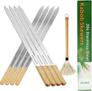 23.5" Long Kabob Skewers,1 Inch Wide 304 Stainless Steel Barbecue Skewers for Grilling with Wooden Handle,Metal Flat BBQ Skewer for Koubideh Brazilian Shish Kebab Skewer(8),BBQ Mop Brush(1) by GreenHaven Gardens