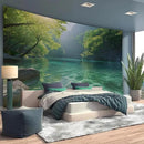 BSFHH Nature Tapestry Forest Tree Sea Cave Wall Hanging, Stream Through Rainforest Landscape Wall Art Tapestry for Bedroom Living room (Lake View, 110" × 87", Unframed) by CozyNest Decor