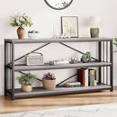 LVB Long Console Table with Storage, Farmhouse Rustic Skinny Entryway Table, Modern Wood Metal Hallway Sofa Table with Shelf, Industrial Narrow Couch Entry Table for Foyer Living Room, Light Grey, 63 by CozyNest Decor