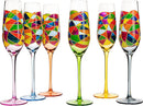 Stained Glass Champagne Flutes Set Of 6 Hand Painted Mouth Blown 7 Ounce Colorful Re by The Wine Savant