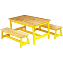 Amazon Basics Indoor Kids Table and Bench Set, Natural, solid pine wood, 3 Count (Pack of 1), Wood Activity Table for Art, Craft, Reading, Learning by CozyNest Decor