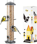 iBorn Metal Bird Feeder Hanging Wild Bird Seed Feeder for Mix Seed Blends Heavy Duty All Metal Silver Finish,14 Inch 6 Port(Seed is not Included) by CozyNest Decor