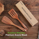 2 Pack Wooden Spatula, Acacia Wood Long Handle Flat Frying Turner, Handmade wooden spoons for cooking, Kitchen Utensil set, Non-Stick Cooking Spurtle Utensils for kitchen use by CozyNest Decor