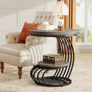 Tribesigns Round End Table: 2 Tiers Wood Side Table with Storage Shelf, Rustic Gray Bedside Nightstand, Metal Arc-Shaped Frame Accent Table for Living Room, Bedroom by CozyNest Decor