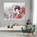 Japanese Geisha Tapestry Asian Red Cherry Blossom Traditional Kimono Folk Tapestries Home Decor for Living Room Bedroom Apartment Farmhouse Dorm 60"x50" by CozyNest Decor