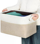Kntiwiwo Foldable Storage Bins 15" x 10" x 9.5" Fabric Storage Basket Cube with Handles Large Linen Closet Organizer Bins for Organizing Shelf Home,Set of 3, Beige by CozyNest Decor