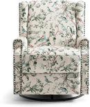 UIXE Swivel Rocker Manual Recliner Chairs Set of 2, Wingback Swivel Glider Fabric Nursery Reclining Sofa Chair, High Back Upholstered Arm Chair for Living Room Bedroom - Bird Pattern by CozyNest Decor