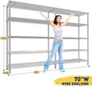 REIBII 70" W Wire Shelving Load 1500LBS, Metal Shelving 5-Tier Storage Shelves Metal Shelves for Storage Adjustable Shelving Rack for Pantry Kitchen Commercial School 70" W*15.8" D*72.4" H,Chrome by CozyNest Decor