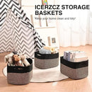 Storage Baskets for Shelves Organizing, Woven Cotton Rope Baskets for Storage, Book Basket, Decorative Shelf Basket, 12.5"Lx9.1''Wx7.9''H (4 Packs) Black & Jute by CozyNest Decor