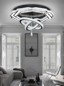 Flashing God Large Crystal Chandelier Dia 48" Black Chandelier Flush Mount Ceiling Light for Bedroom Living Room Dining Room Hallway Dimmable 3 Rings LED Celing Lighting Fixtures by CozyNest Decor