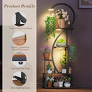 Indoor Plant Stand with Grow Lights, Half-Heart Shape Metal Shelf with Multiple Wood Boards and Hooks for Hanging & Potted Plants, Tall LED Display Rack for Living Room, Balcony Décor by GreenHaven Gardens
