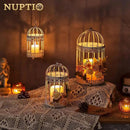 NUPTIO Tea Light Candle Holders: 2 Pcs 6 inch H Distressed White Bird Cage Lantern Centerpiece Hanging Metal Birdcage Tealight Votive Holder for Home Fireplace Dining Table Living Room Decoration by CozyNest Decor