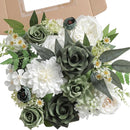 Forest Green Artificial Flowers Silk Fake Roses Peonies Greenery Combo Box Set for DIY Wedding Bouquets Bridal Shower Centerpieces Floral Arrangements Party Tables Home Decoration by GreenHaven Gardens