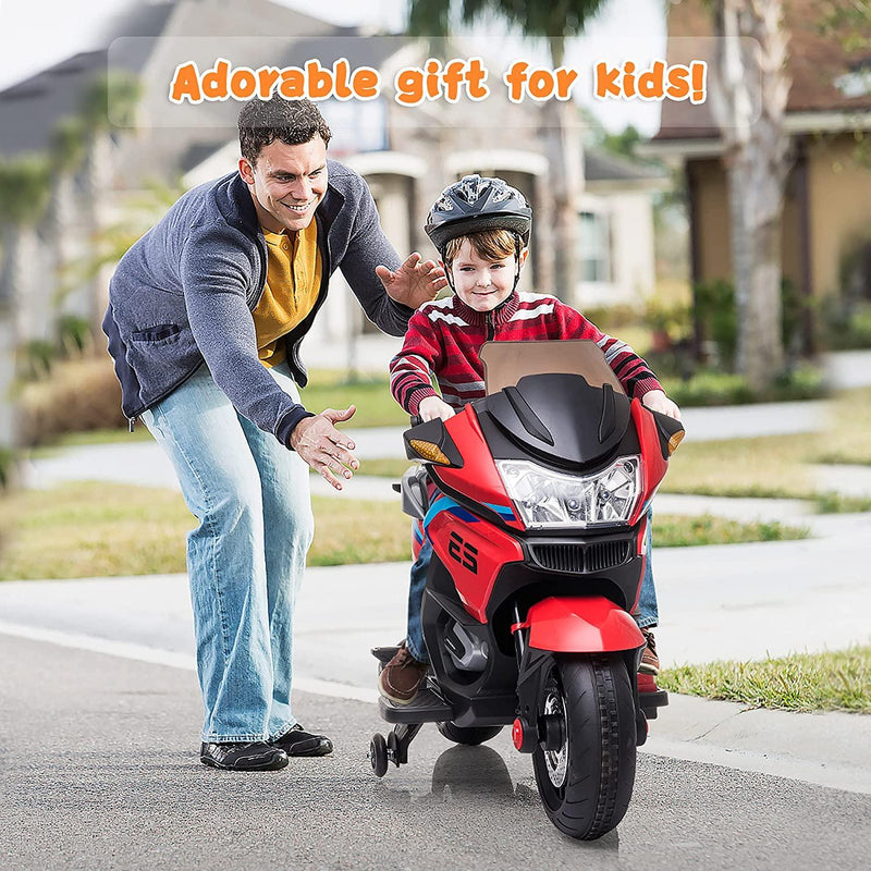 12V 7A Kids Electric Motorcycle Battery Powered Ride On Toy with Training Wheels for Age 3+