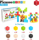 PicassoTiles 102pcs Pixel Magnetic Puzzle Cube 1” Pixel Mix & Match Toys with Ideabook STEM Education Learning Building Block Magnets Construction ToySet Stacking Creative Kit for Kids Age 3+ PMC102 by TinyTreasures Baby Boutique