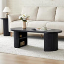 Oval Fluted Coffee Table, 47" Farmhouse Wood Coffee Table Mid Century Modern Center Table Boho Living Room Tables for Living Room Office,Black by CozyNest Decor