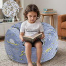 COMAX Kids Bean Bag Chair Turn into Beanbag Bed, Toddler Bean Chair for Girl Boy Sleeping, Lazy Children Bean Bags with Filler, Convertible Child Floor Mattress, Blue Universe by TinyTreasures Baby Boutique