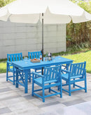 HDPE Outdoor Dining Set of 6, Patio Dining Table Set with 4 Chairs and 1 Bench, 6 Pieces HDPE Dining Set with Umbrella Hole, Outdoor Furniture Sets for Deck, Poolside, Garden, Sky Blue by CozyNest Decor