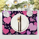 Pink Love Hearts Valentine's Day Placemats Set of 4 Seasonal Valentines Anniversary Wedding Linen Table Mats Pink Black Washable Place Mats for Party Kitchen Dining Outdoor Indoor Decor 12x18 Inch by CozyNest Decor