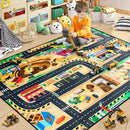 Kids 6x9 Ft Construction Site Play Rug, Baby Play Mat, Tufted Wool & Rubber, Non-Slip, Stain & Fade Resistant, Machine Washable, Rustic Cartoon Construction Site Pattern by CozyNest Decor