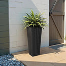 JUMMICO Set of 2 Resin Rattan Tall Planters for Outdoor Plants, Large Tapered Planters with Drainage Holes&Inner Trays, Flower Pots for Garden, Patio, Porch, Backyard (Black, 24'') by CozyNest Decor