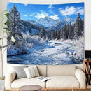 AMM Winter Forest Snow Mountain Tapestry Snowy Pine Tree Woodland Tapestry for Bedroom Aesthetic White Clouds Flowing River Landscape Tapestries Wall Hanging for Living Room Dorm Office 48 x 36 Inch by CozyNest Decor