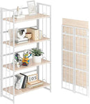 4NM No Assembly 4 Tiers Folding Bookshelf, 47.2" H Foldable Storage Shelves Vintage Bookcase Standing Racks Study Organizer Home Office - Natural White by CozyNest Decor