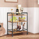 HOOBRO Bar Cart for The Home, Serving Cart with Wine Glass Hooks, Rolling Kitchen Cart with Lockable Wheels, 25.2 x 15.7 x 33.3 Inches Beverage Cart with Storage Shelves, Rustic Brown BF02TC01 by CozyNest Decor