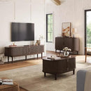 LINSY HOME Fluted TV Stand for 75" TV, Mid-Century Modern 70" Entertainment Center with Sliding Tambour Door and Storage Cabinet, Cruved TV Media Console Table for Living Room, Bedroom, Walnut by CozyNest Decor