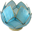 Blooming Lotus Capiz Shell Tealight Candle Holder, Handcrafted Decorative Tea Light Candleholder with Translucent Flower Petals for Ambient Illumination and Natural Elegance, Aquamarine by CozyNest Decor