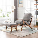Wahson Mid Century Arm Chair and Ottoman Set, Upholstered Accent Armchair with Wood Frame and Canvas Cushions, Leisure Slipper Chair for Living Room/Bedroom, Grey by CozyNest Decor