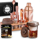 Bartender Kit with Whiskey Smoker - 13 pcs, Bamboo Stand - Bar Set with Cocktail Shaker, Bartending Kit with Essential Bar Accessory Tools, Wood Chips, Pink Gold by CozyNest Decor