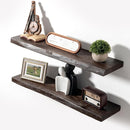 Axeman 36 inch Floating Shelves for Wall - 8'' D Live Edge Rustic Solid Elm Wood Floating Shelves Wall Mounted, Wall Shelves with Invisible Bracket for Living Room Bedroom Kitchen, Set of 2 Walnut by CozyNest Decor