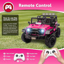 Sopbost 24V 7Ah 2 Seater Ride On Truck Ride On Toy for Big Kids Ride On Car with Remote Control Off-Road Electric Car with Shock Absorber, LED Lights, Bluetooth Music Player, EVA Tires, Pink by TinyTreasures Baby Boutique