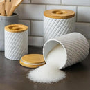 Ceramic Canister Set for Kitchen Countertop & Pantry – 3 Airtight Food Storage Containers for Flour, Sugar & More – Durable White Ceramic with Bamboo Lids by CozyNest Decor