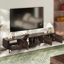 Modern TV Stand for TVs up to 85", Mid-Century Media Console with Checkered Cabinet Doors, Storage Drawers & Open Shelves, Wood Entertainment Center with Metal Legs by CozyNest Decor