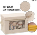 Citylife 3 Pack Storage Bins with Lids, Fabric Foldable Storage Bins with Soft Cord Handles, Canvas Storage Bin with Lid for Organizing Clothes, Blankets and Books, Beige by CozyNest Decor