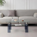 Glass Coffee Table Rectangle Living Room Center Table with Storage, Clear Tempered Glass Tabletop and Smoke Grey Leg,for Living Room and Office (Clear+Smoke) by CozyNest Decor